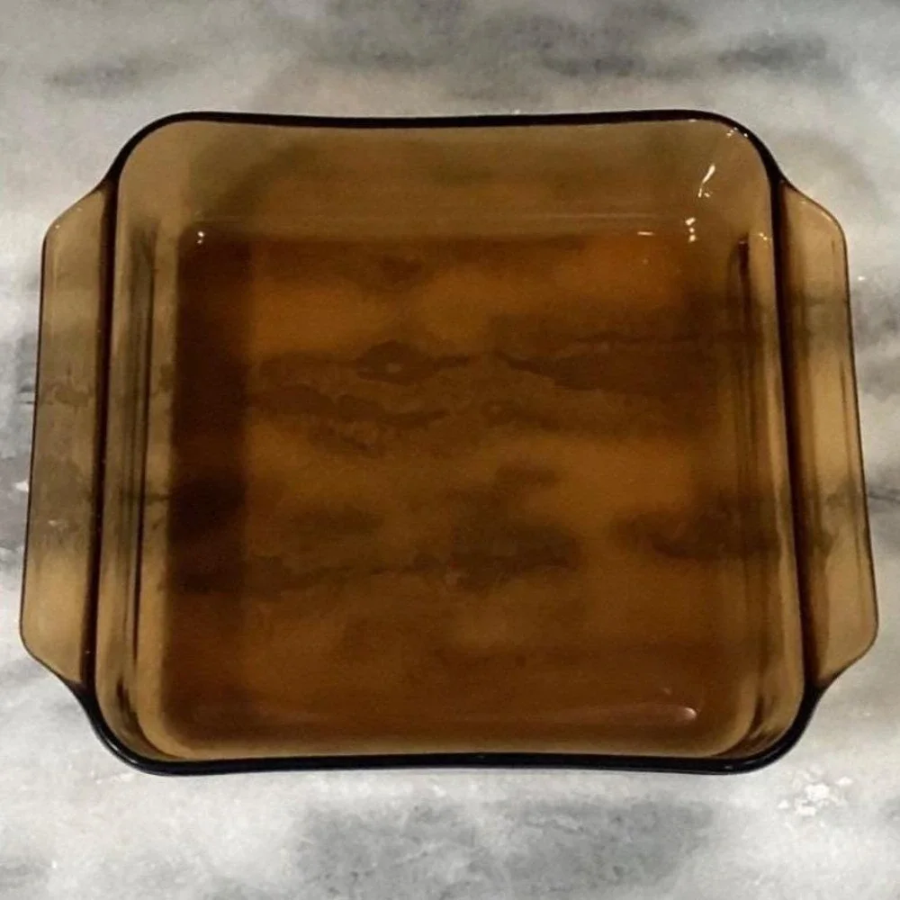 Anchor Hocking Fire-King Square Amber Baking Dish #435, Vintage Brown Bakeware‎